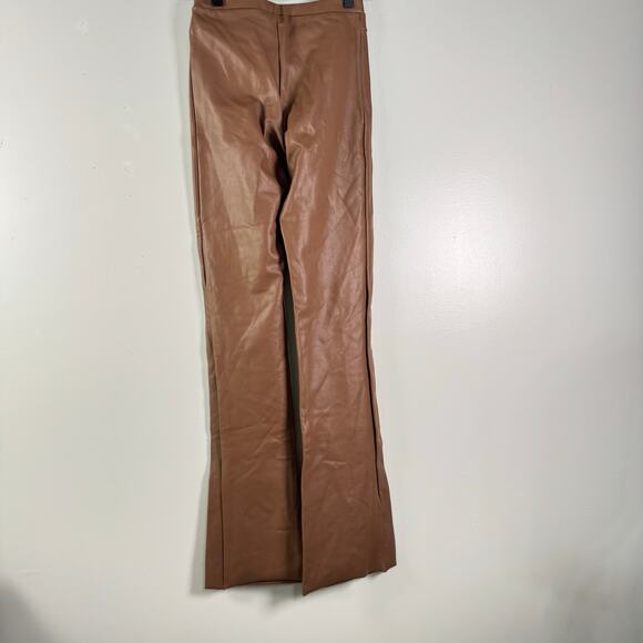 Skims Jasper Brown Faux Leather Seamed Bootcut Pants Mid Rise Stretch Size S - Picture 7 of 13